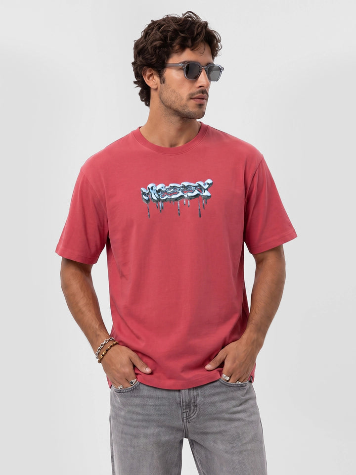 Classic Placement Printed T-Shirt | Red