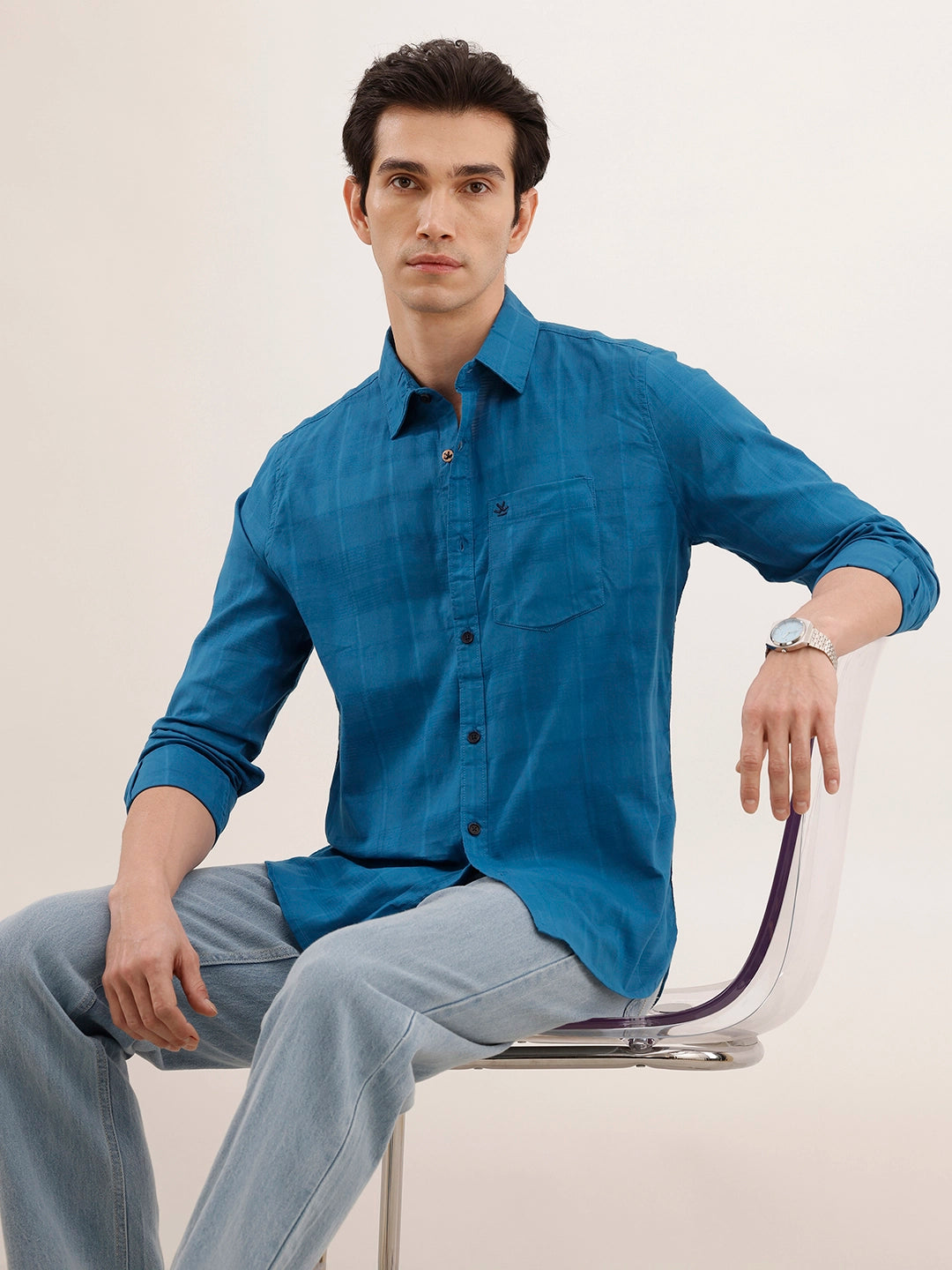 Regular Fit Textured Shirt | Blue