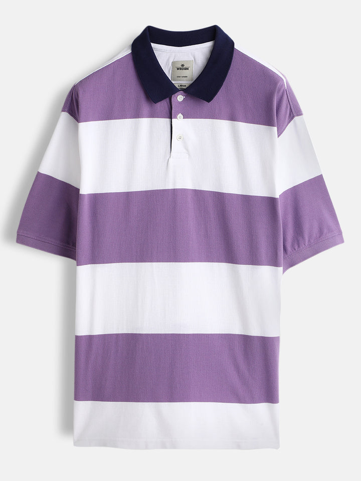 Bold Stripes Purple Oversized Polo T-Shirt
