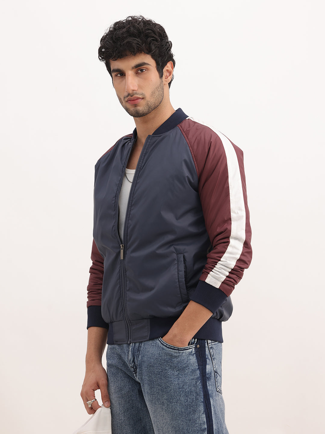 Relaxed Fit Bomber Jacket | Navy Blue