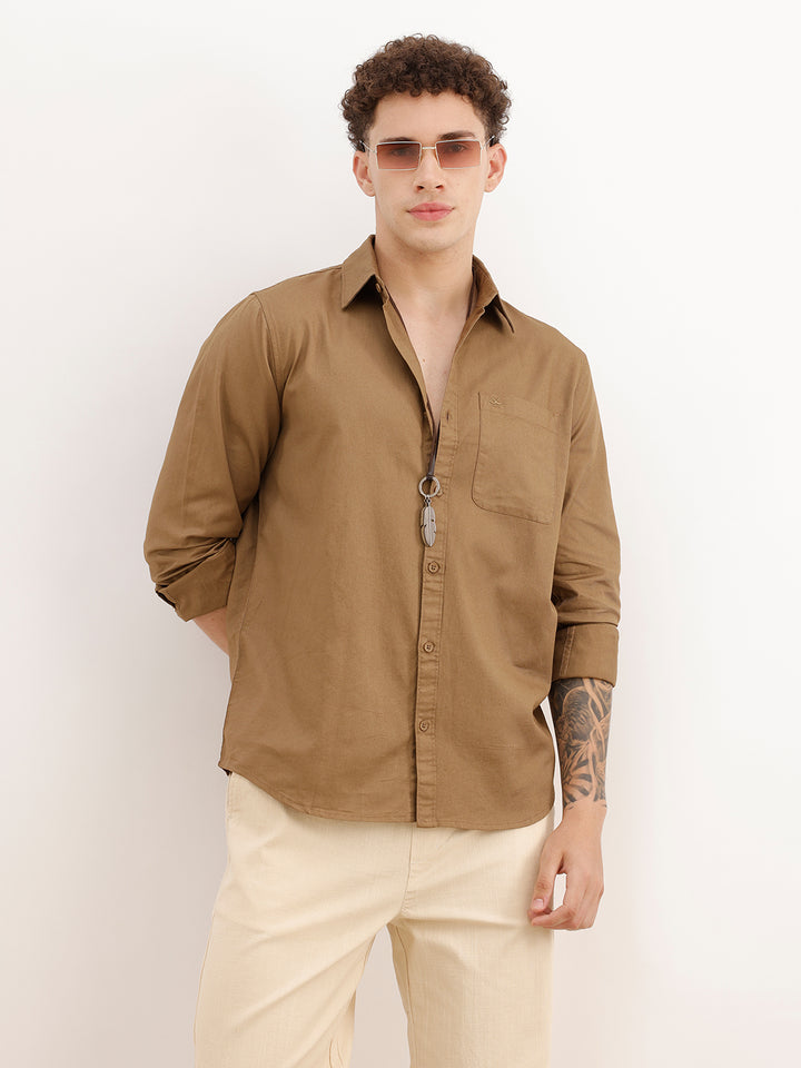 Solid Slim Fit Full Sleeve Shirt | Khaki