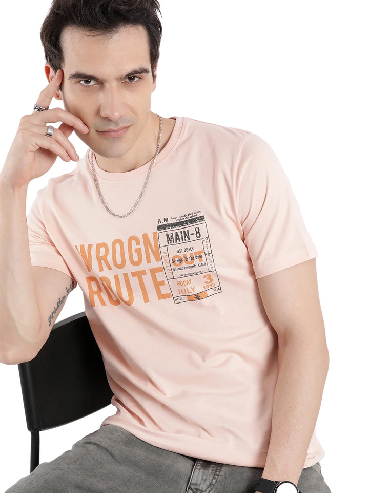 Peach Wrogn Route Slim Fit T-Shirt