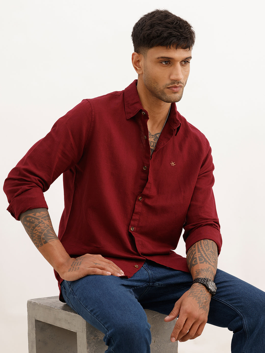 Solid Slim Fit Full Sleeve Shirt | Maroon | WSH02FSSL0181S