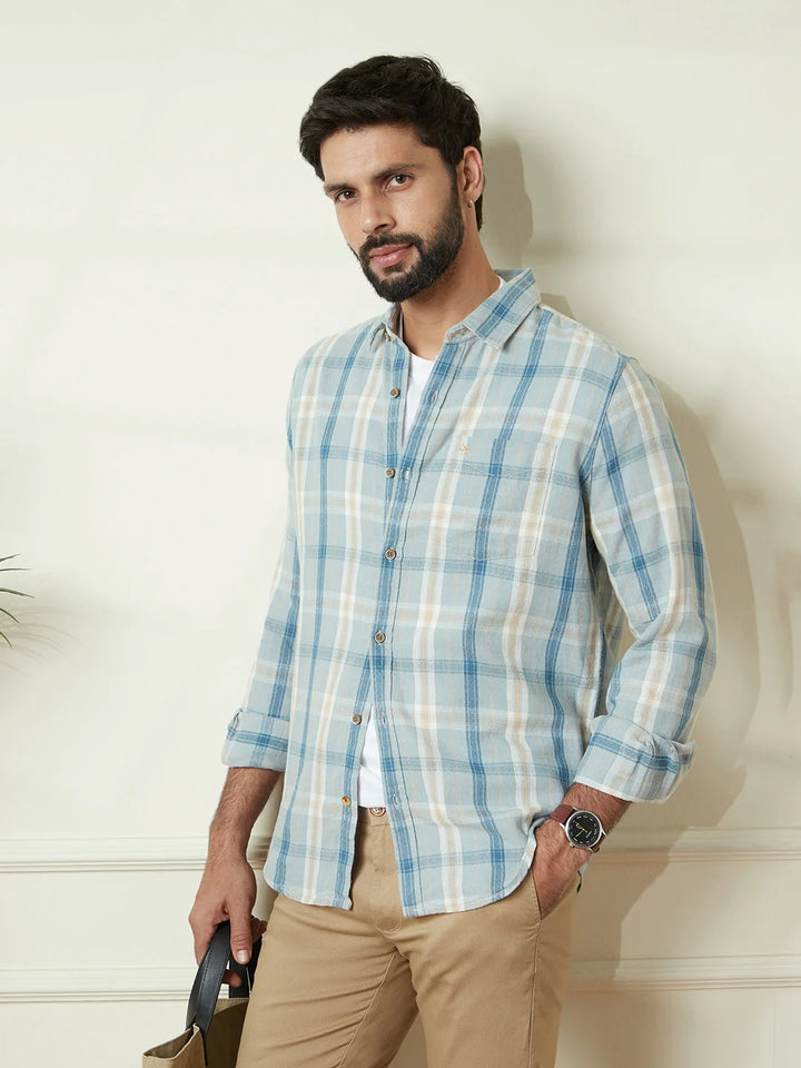 Checked Slim Fit Textured Shirt | Green