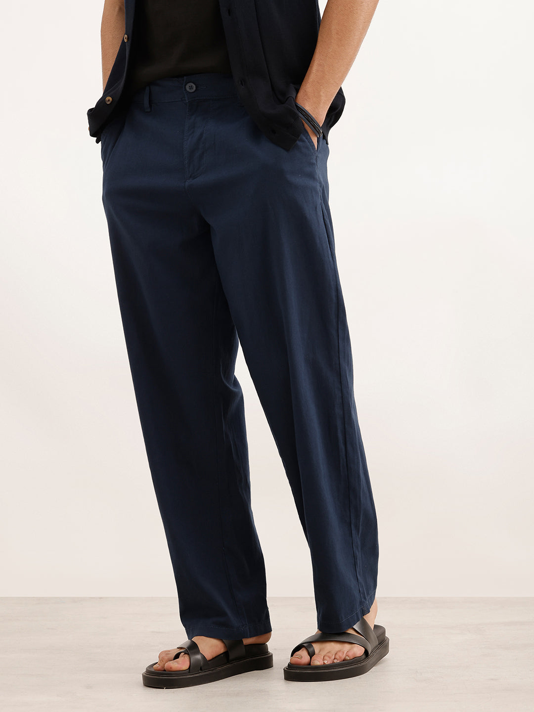 Classic Solid Loose Fit Trouser | Navy Blue