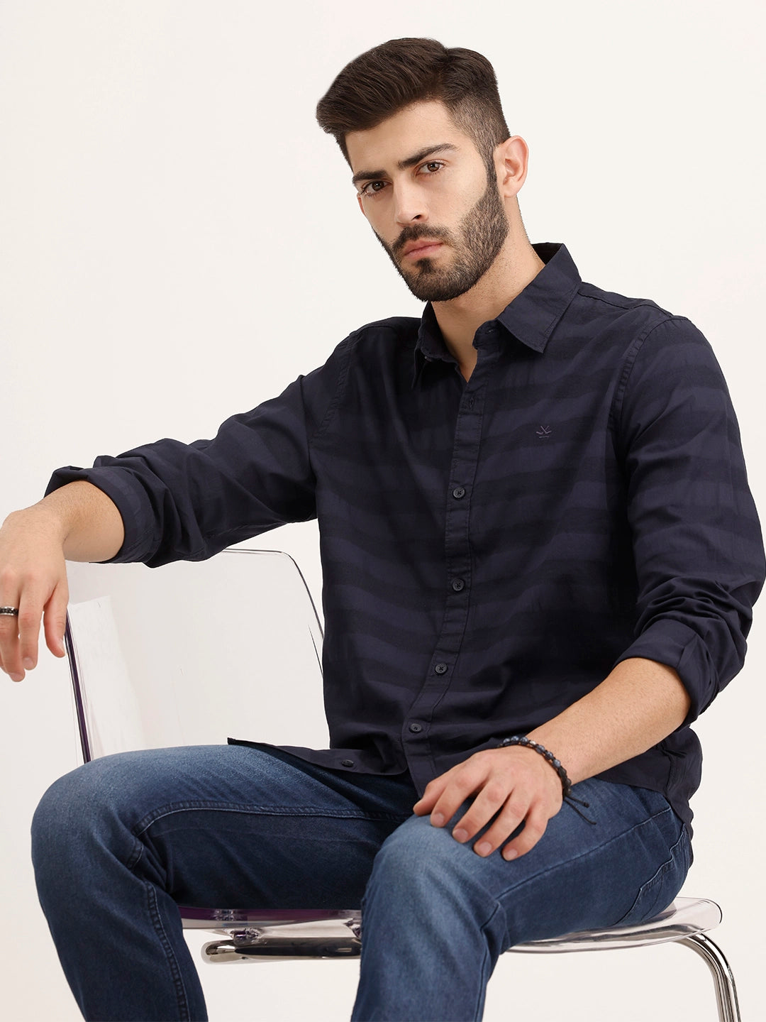 Regular Fit Striped Full Sleeve Shirt | Blue