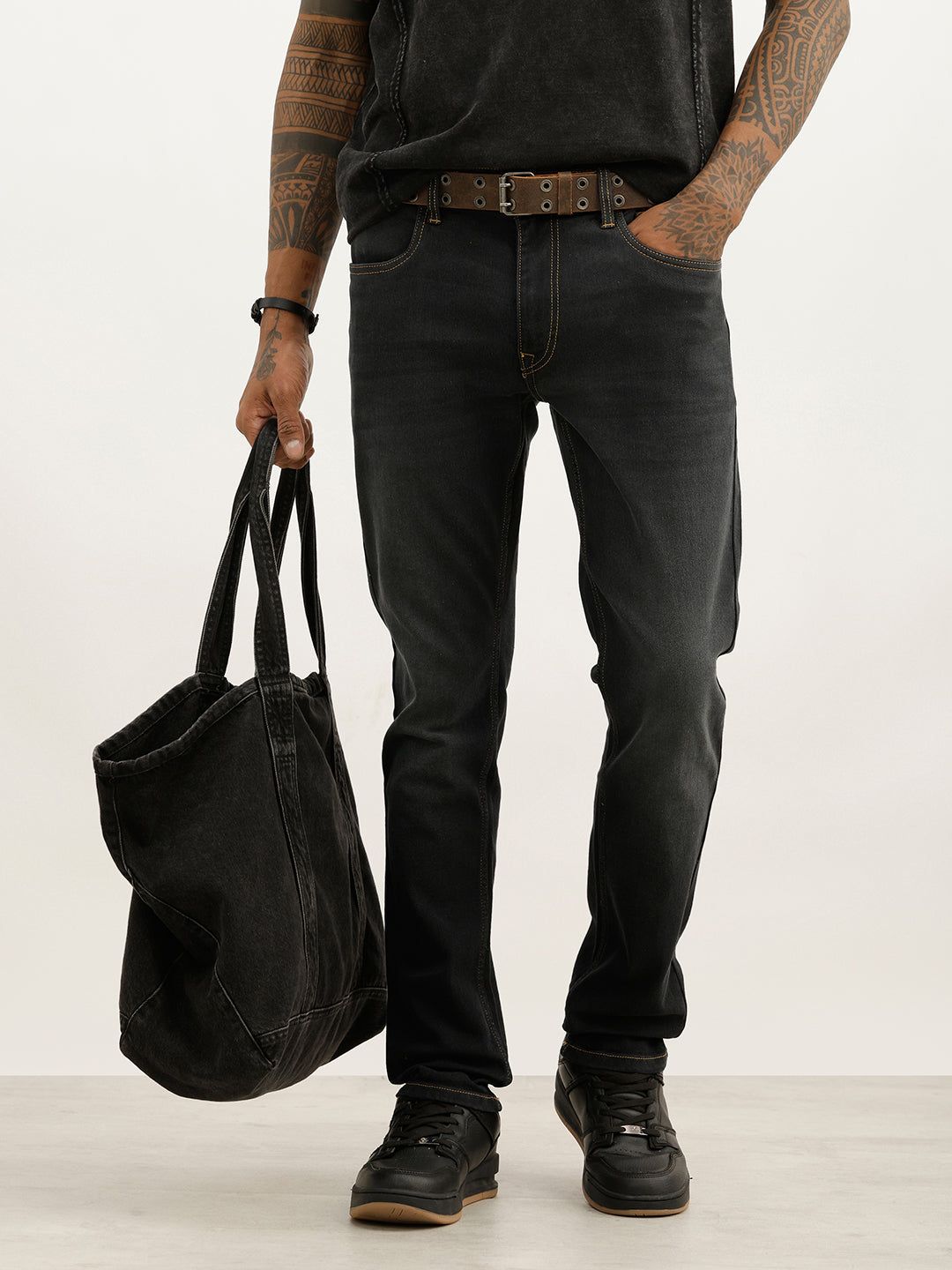 Classic Slim Fit Contrast Stitch Denim Jeans | Grey