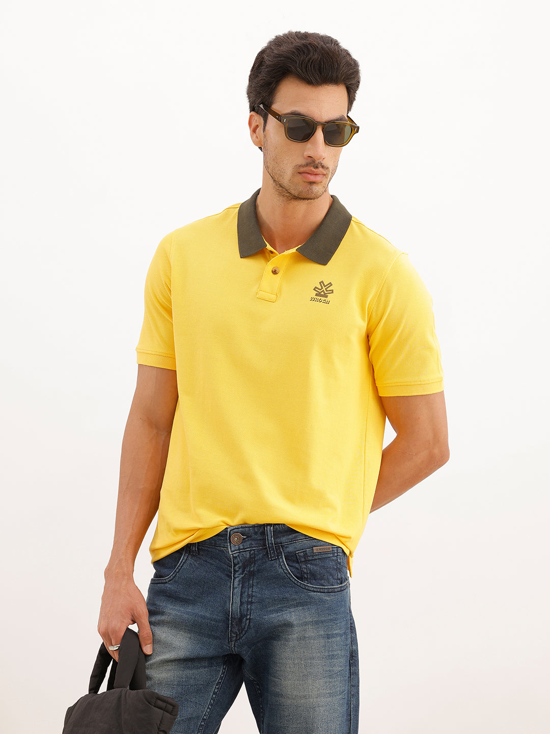 Solid Contrast Collar Polo T-Shirt | Yellow | WWTS372F