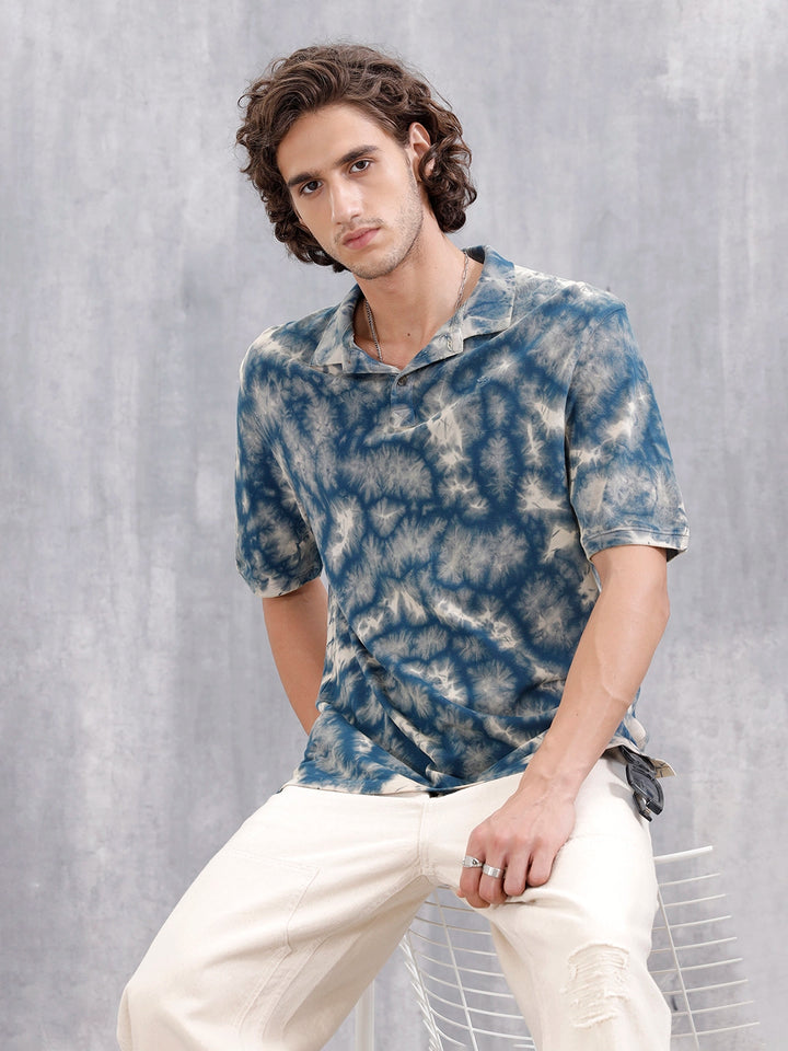 Marble Tie & Dye Comfort Fit T-Shirt  | Navy Blue