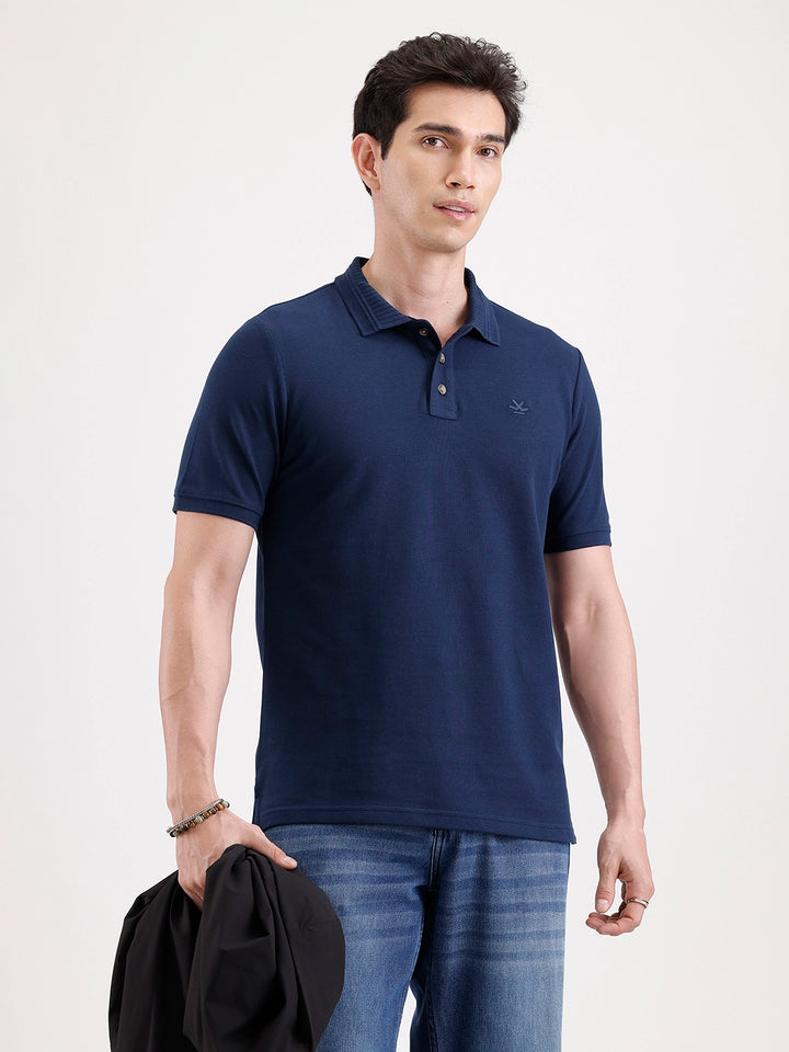 Jacquard Collar Polo T-Shirt  | Navy Blue