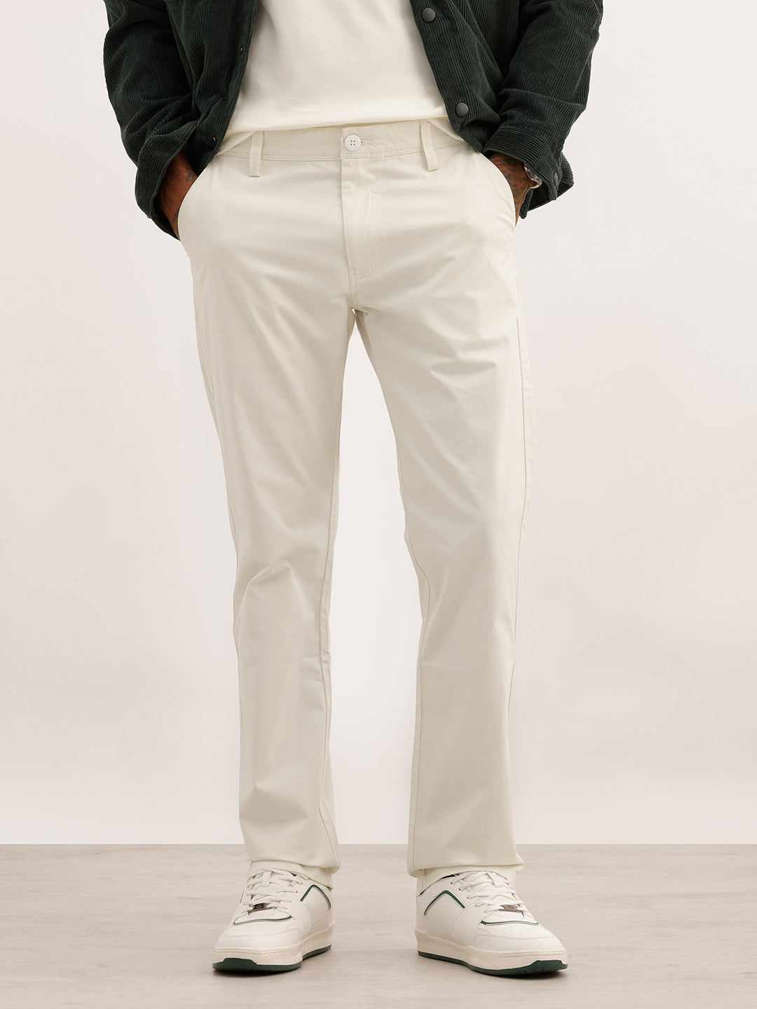 Classic Solid Straight Fit Trouser | White