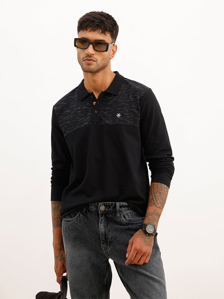 Classic Cut & Sew Full Sleeve Polo T-Shirt | Black