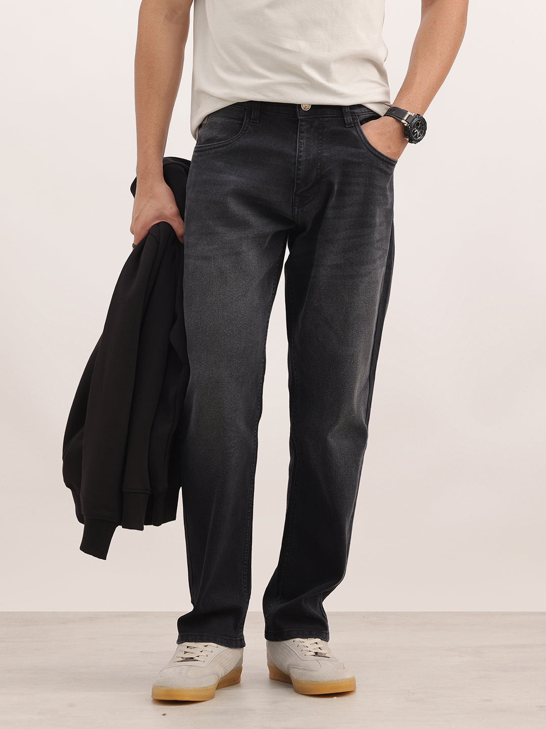 Solid Relaxed Fit Denim Jeans | Black