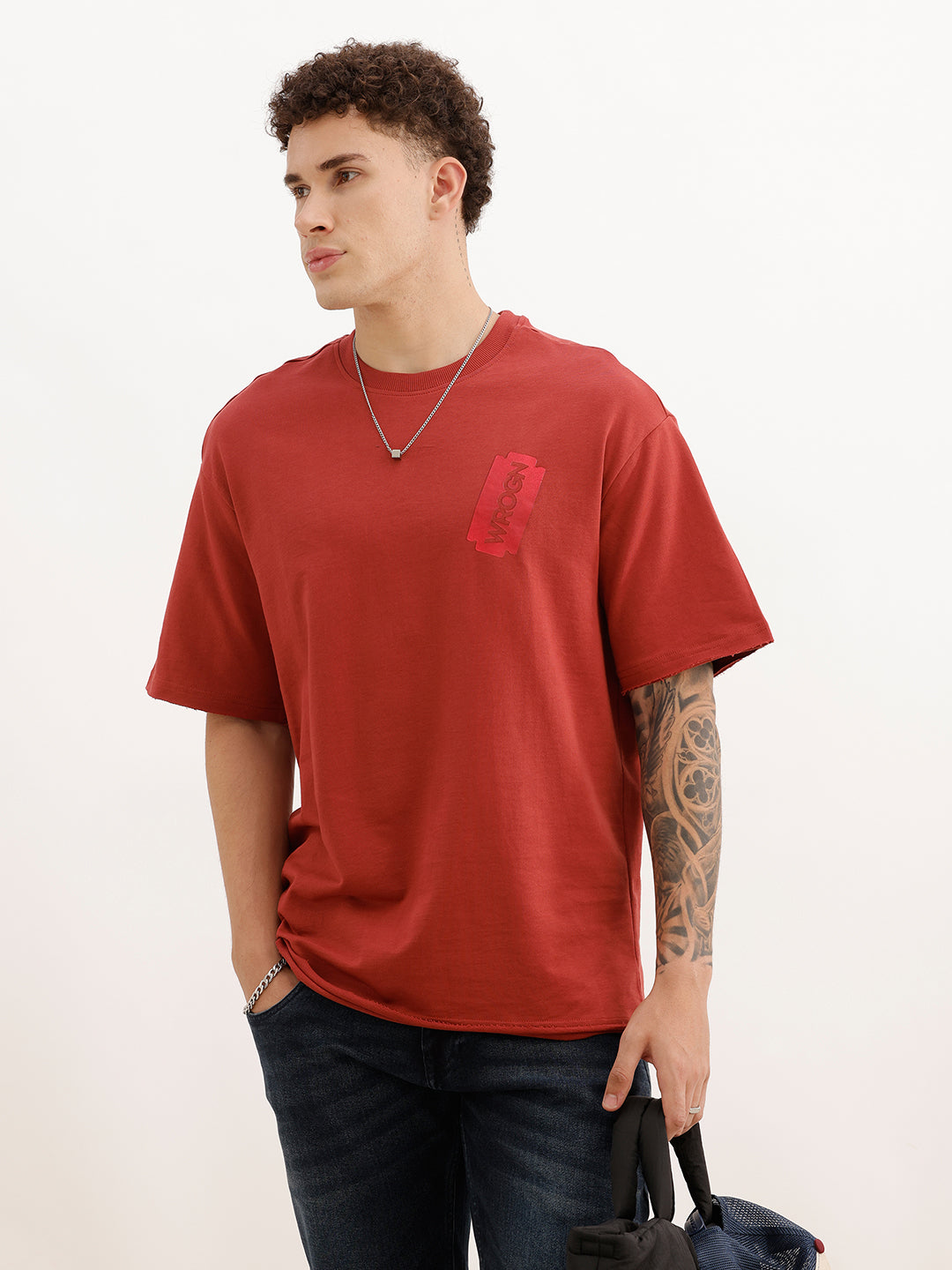 Oversized Fit Placement Printed T-Shirt | Red | WTS02HSOS1063S