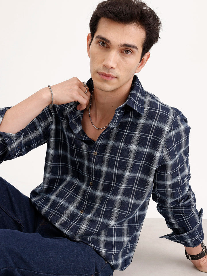 Slim Fit Checkered Shirt | Blue
