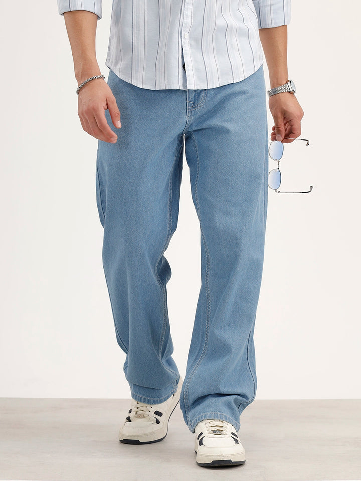 Solid Loose Fit Denim Jeans | Light Blue