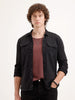 Solid Slim Fit Double Pocket Shirt | Black