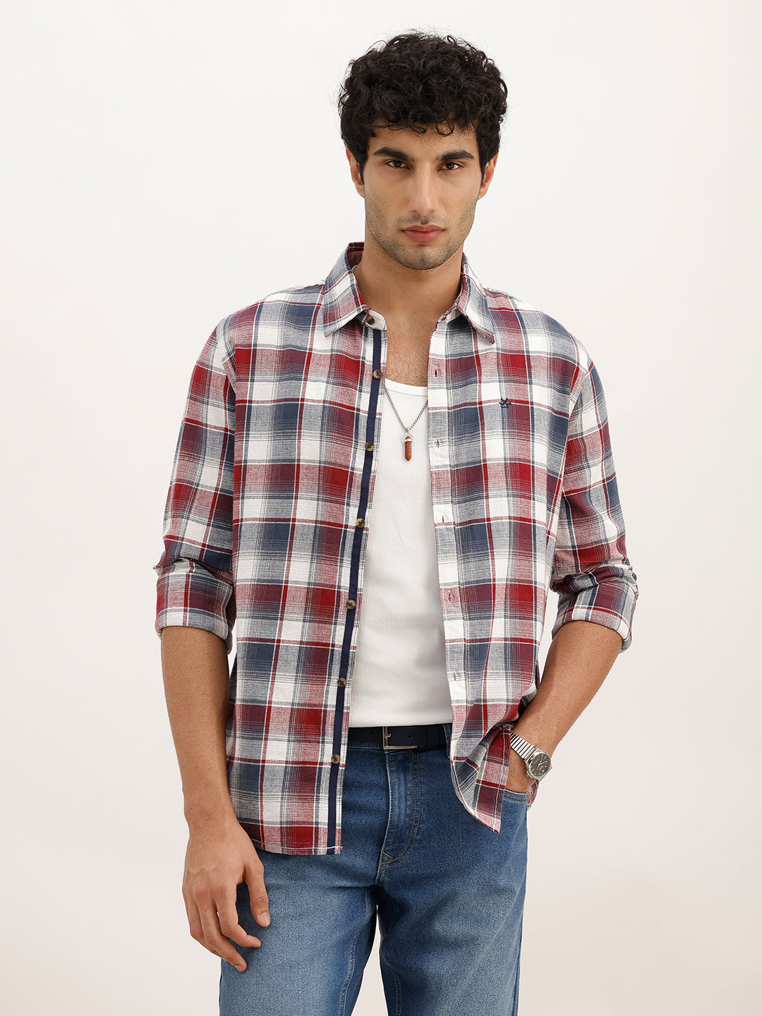 Slim Fit Checkered Full Sleeve Shirt | Brown