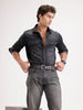 Slim Fit Faded Denim Shirt  | Black