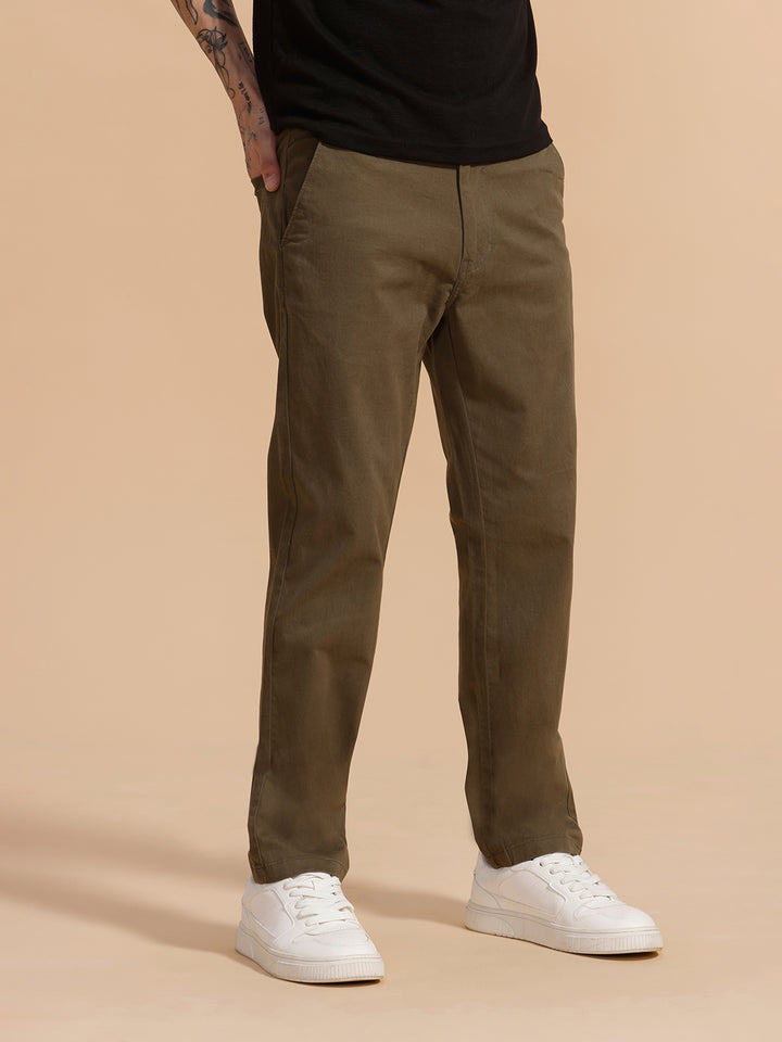 Cotton Blend Chino Trouser | Khaki
