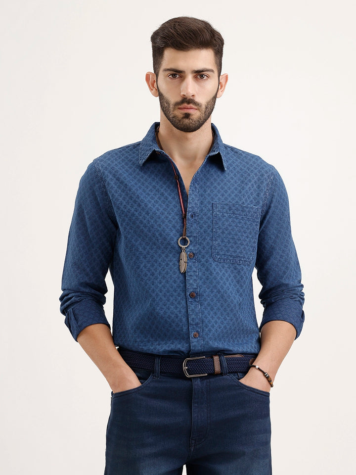 Slim Fit Textured Shirt |Blue