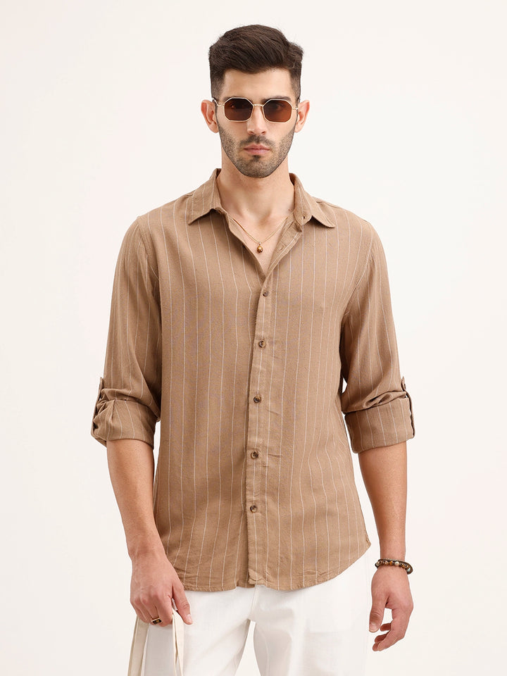 Slim Fit Striped Shirt | Khaki