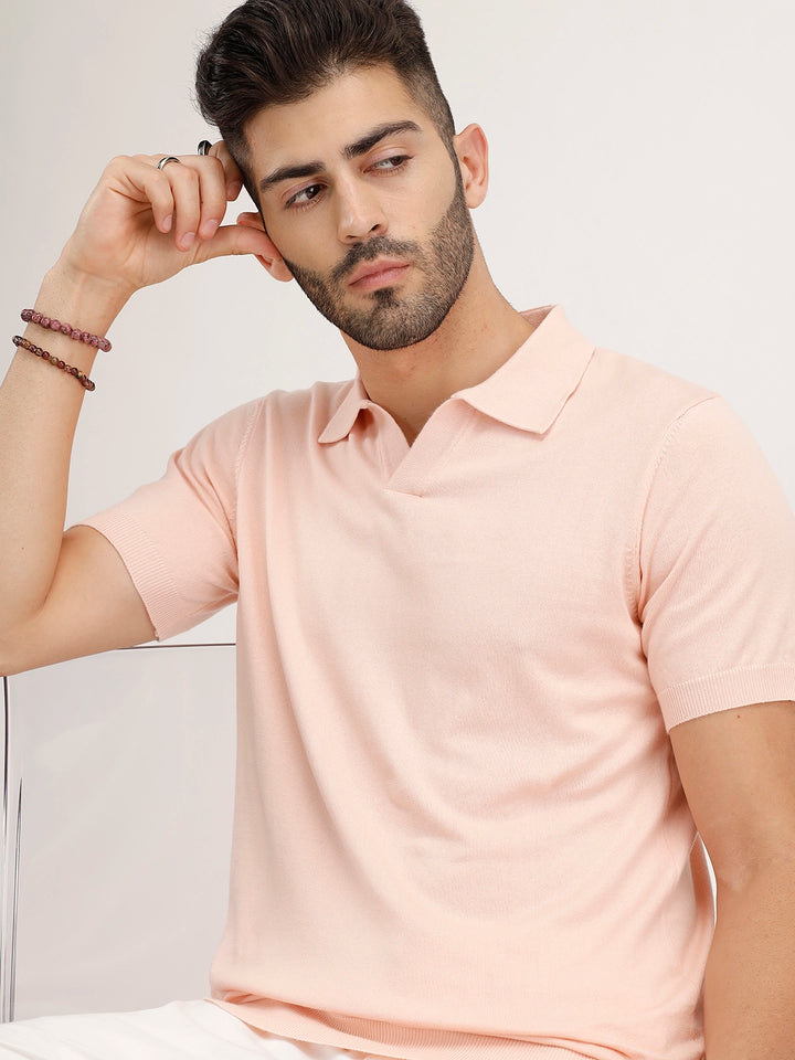 Solid Slim Fit Polo T-Shirt | Peach