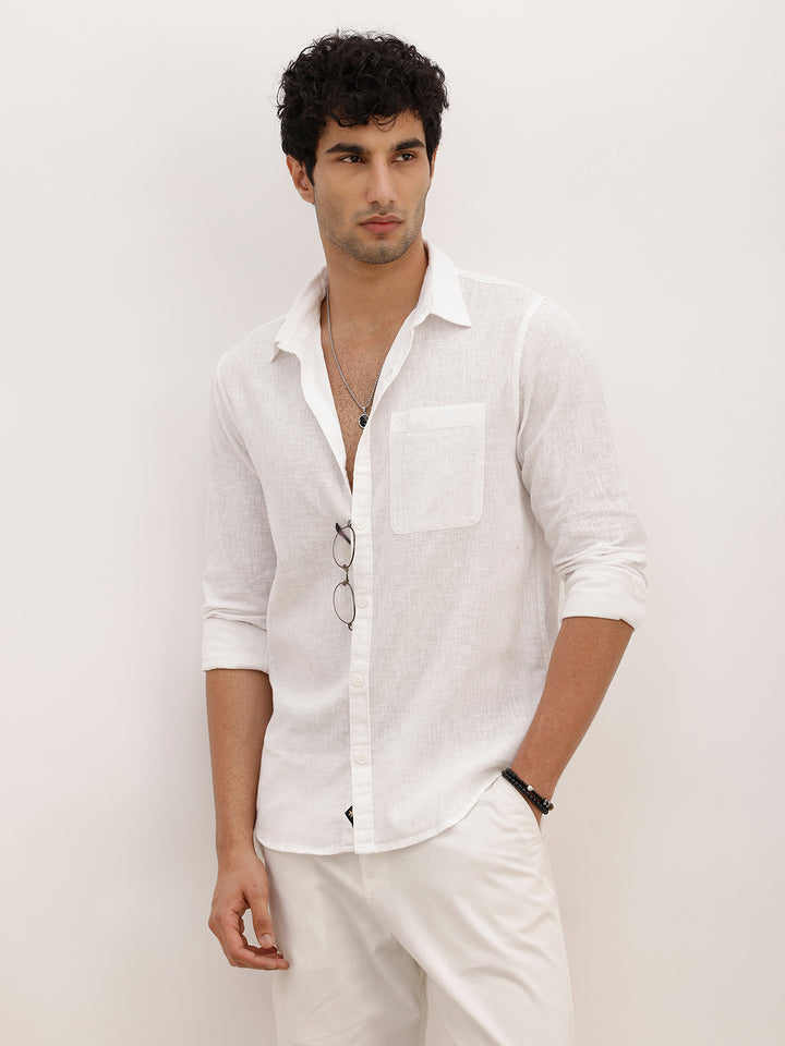 Solid Slim Fit Full Sleeve Shirt | White