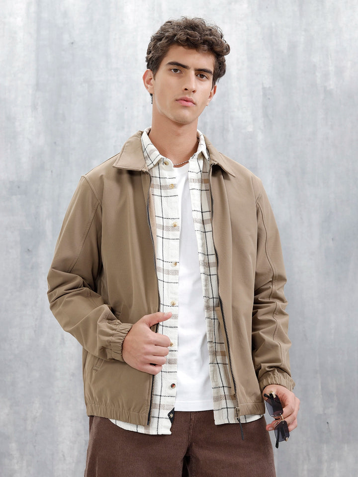 Men's Neutral-Tone Casual Zip Jacket | Beige