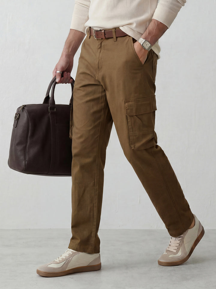 Men's casual cargo loose fit trousers | Brown