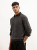 Regular Fit Textured Cable Knit Sweater | Grey