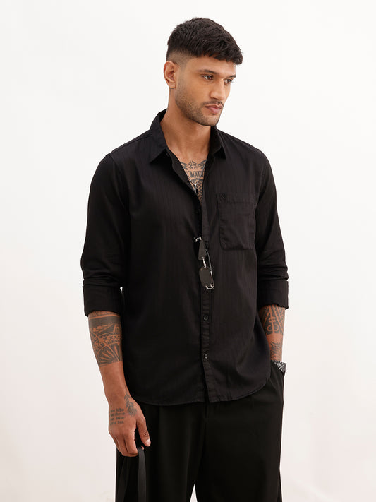 Regular Fit Textured Stripe Shirt | Black