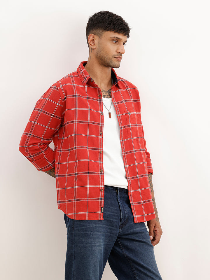 Checkered Slim Fit Full Sleeve Shirt | Red
