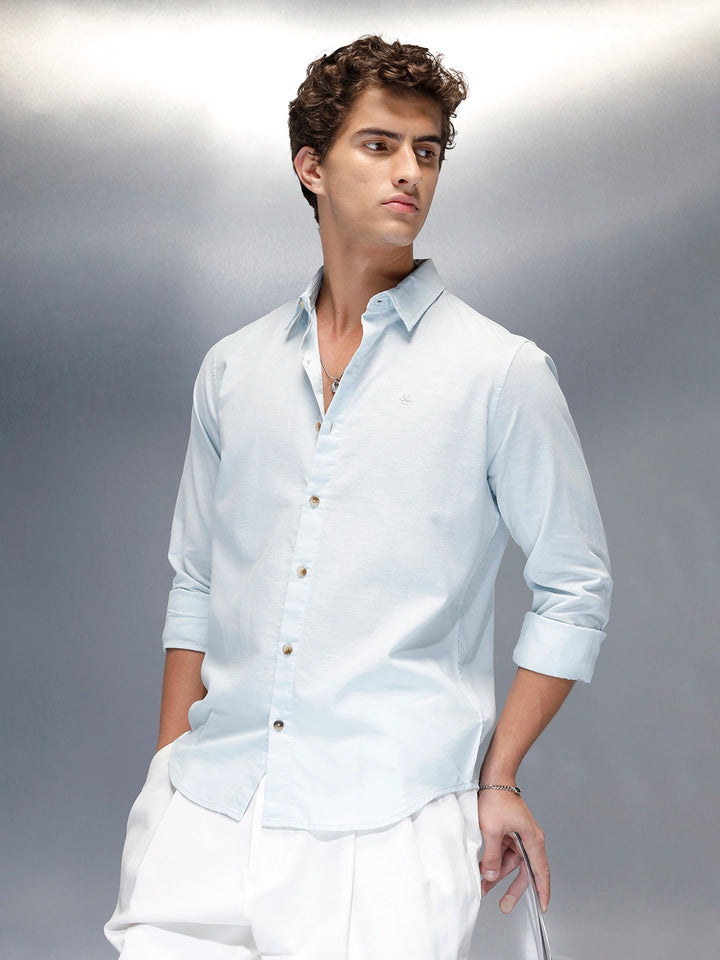 Tailored Slim Fit Casual Shirt for Men | Light Blue