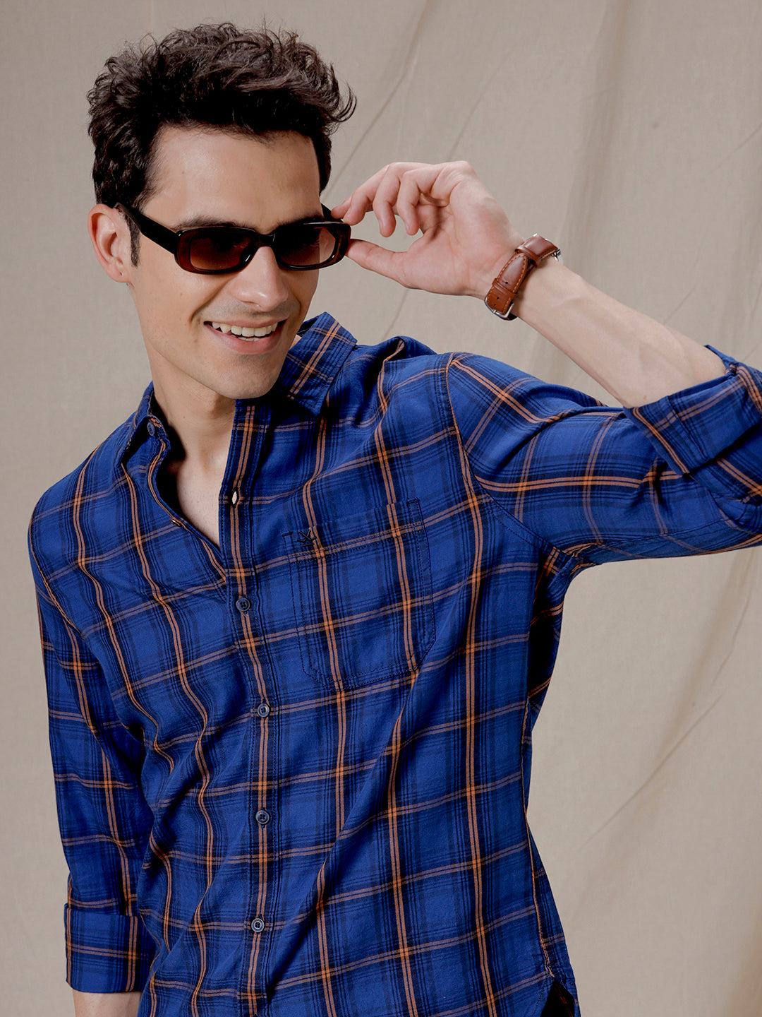 Checked Blue Cotton Shirt