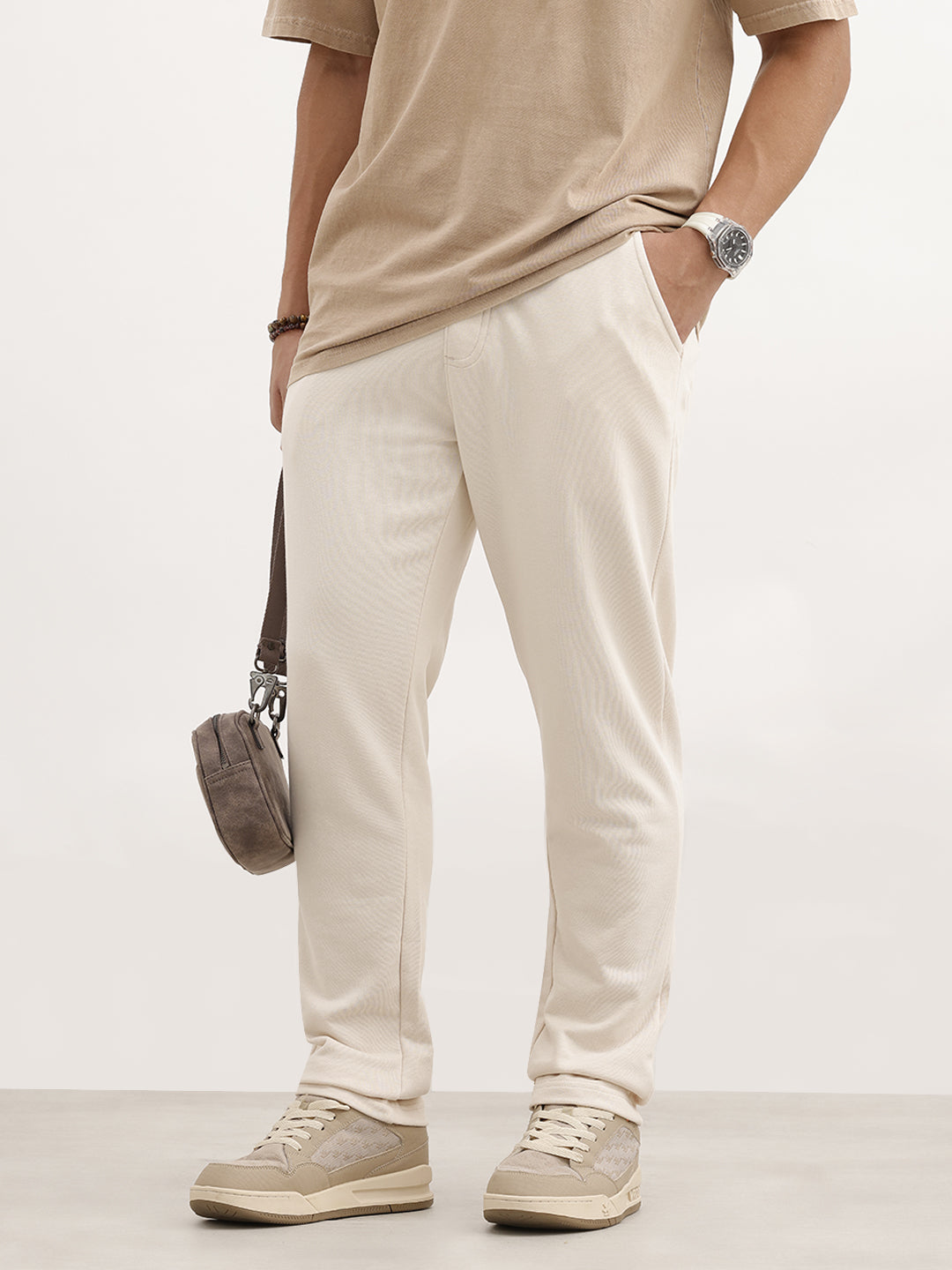 Solid Regular Fit Jogger | Beige