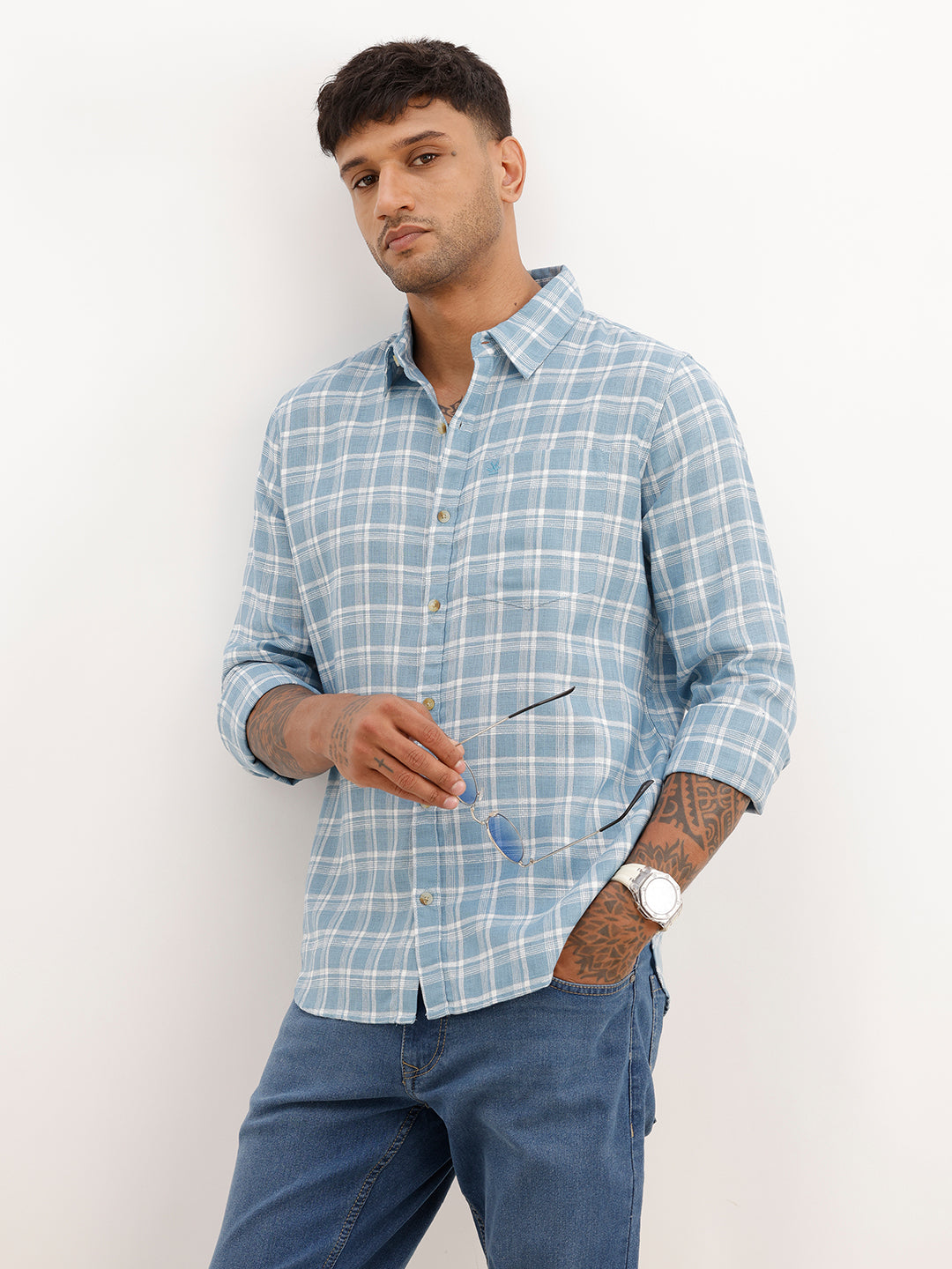 Regular Fit Checkered Full Sleeve Shirt | Light Blue | WWSH9161F