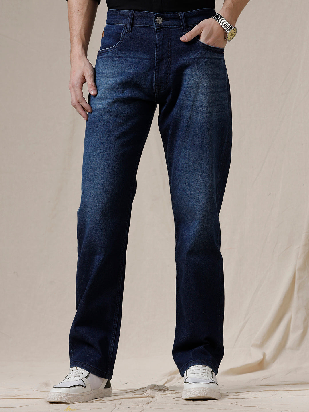 Blue Relaxed Fit Faded Jeans