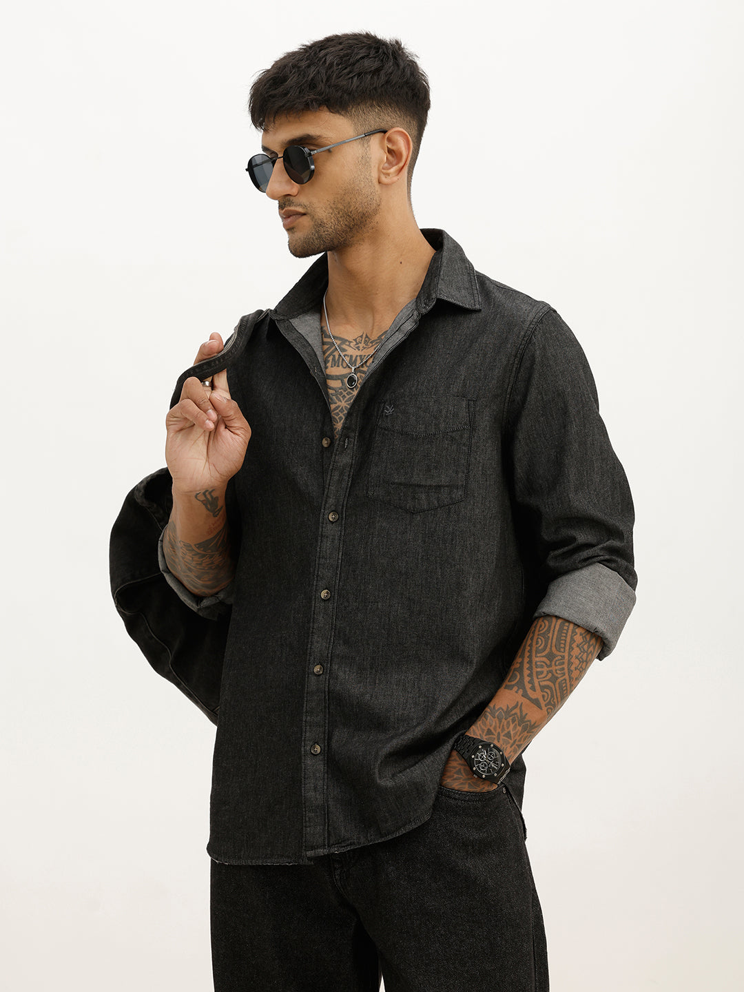 Solid Slim Fit Full Sleeve Shirt | Black