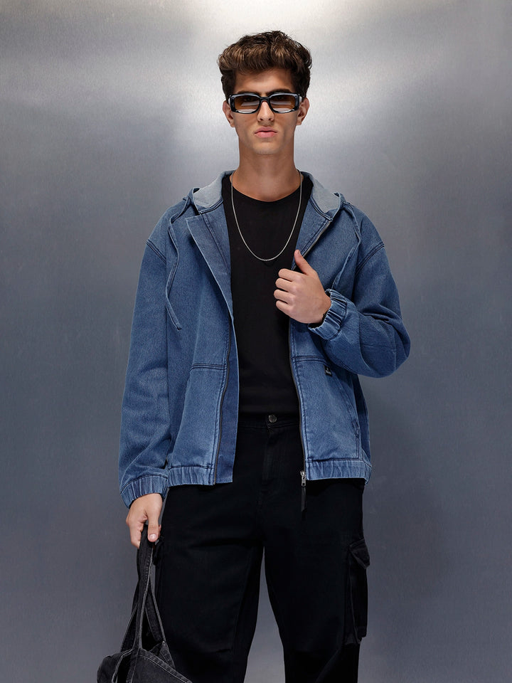 Blue Washed Utility Hooded Zip Jacket | Grey