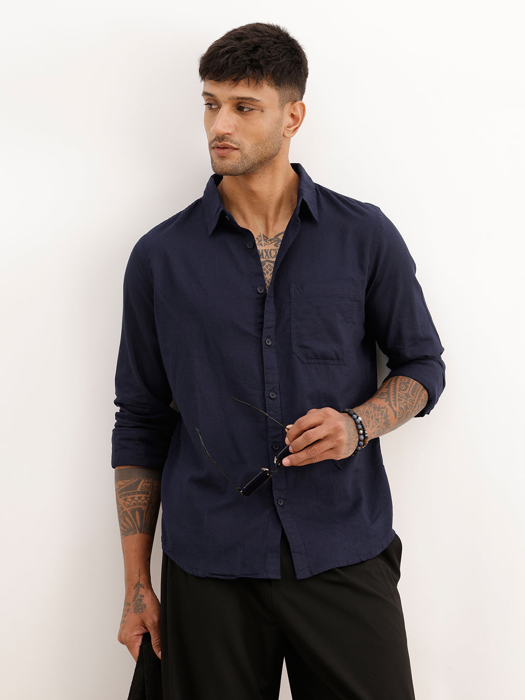 Solid Regular Fit Full Sleeve Shirt | Navy Blue