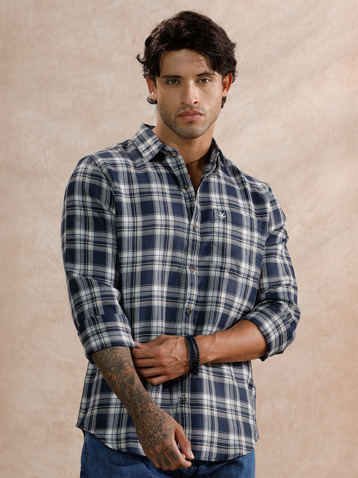 Dobby Textured Regular Fit Shirt  | Navy Blue