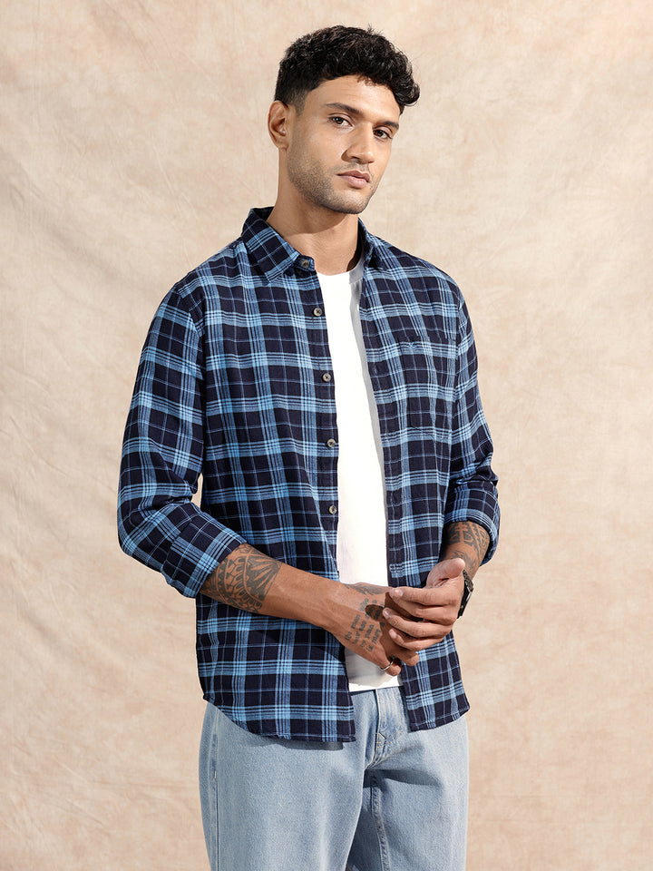 Oxford Checked Shirt | Navy Blue