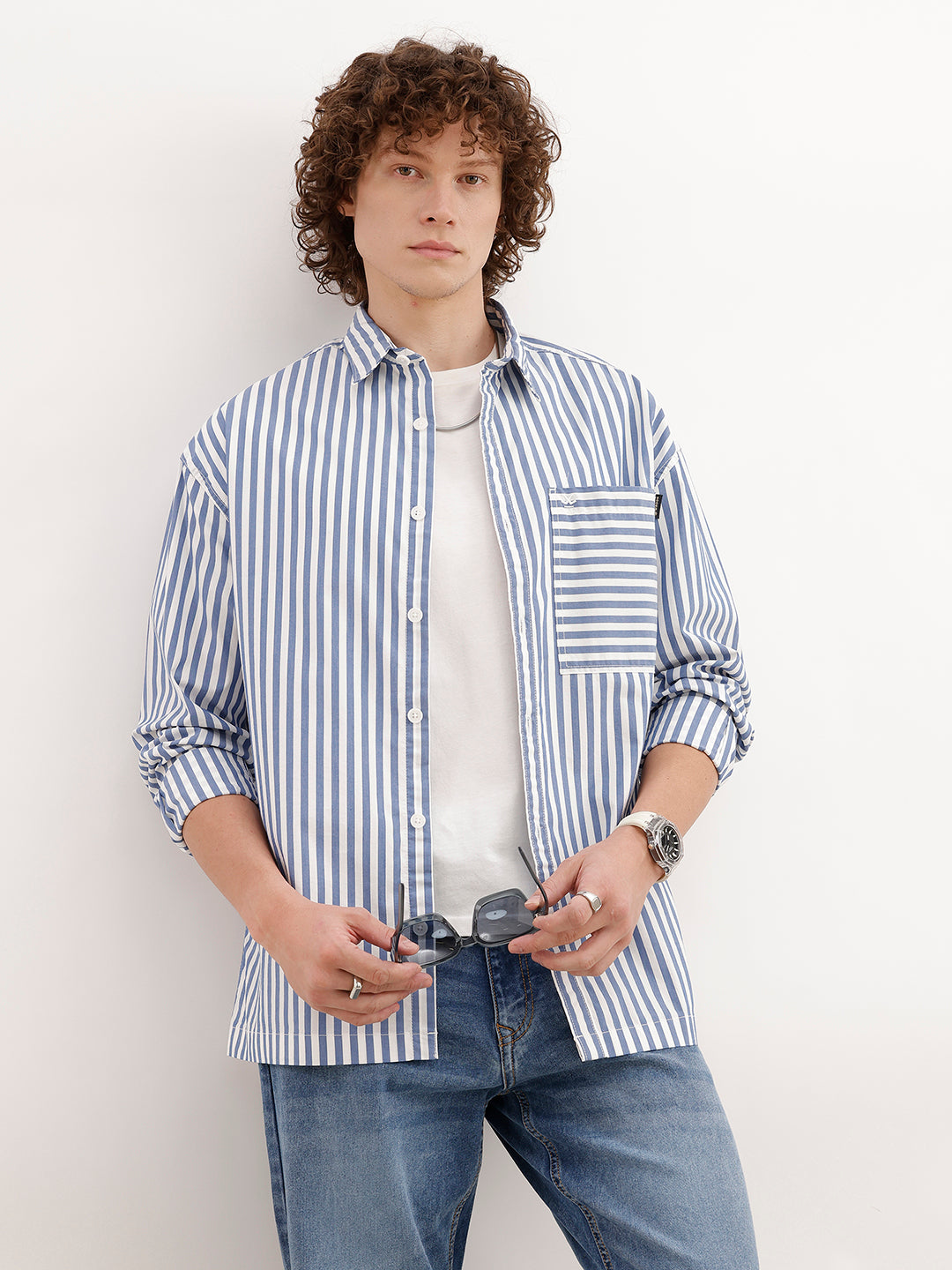 Classic Oversized Striped Shirt | Blue