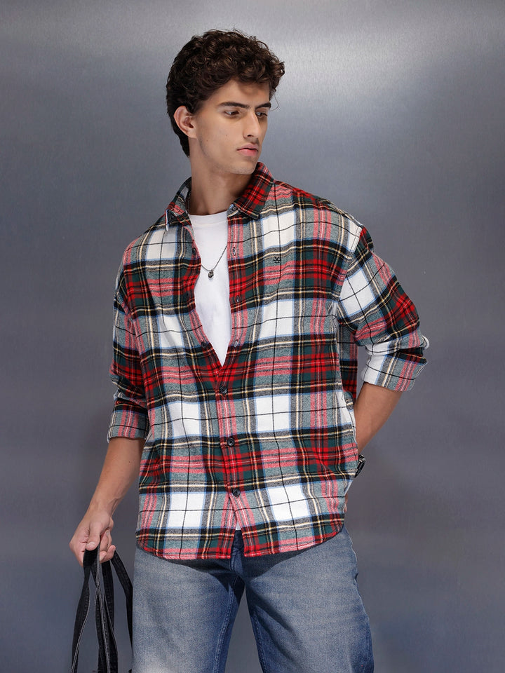 Men's Casual Oversized Checkered Shirt  |  Red
