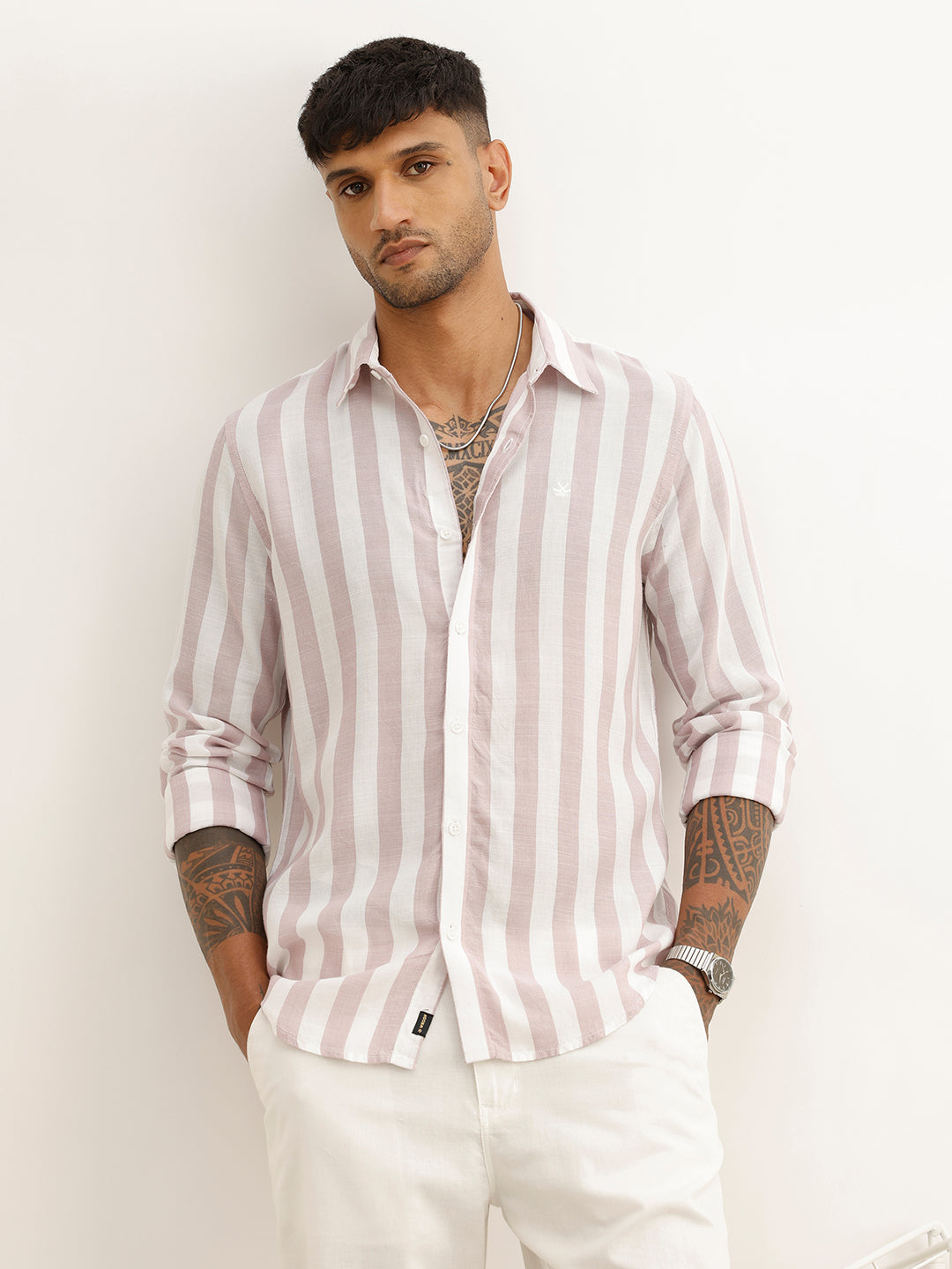 Classic Slim Fit Striped Shirt | Pink