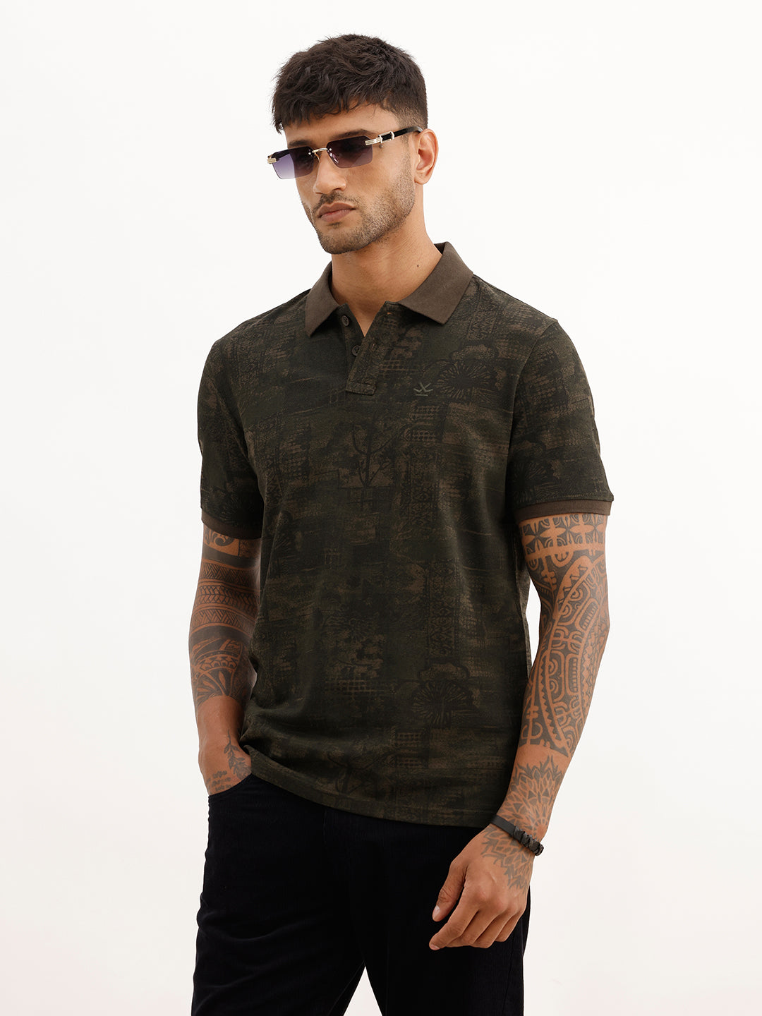 Classic Slim Fit AOP Polo T-Shirt | Olive | WPT02HSSL1599S