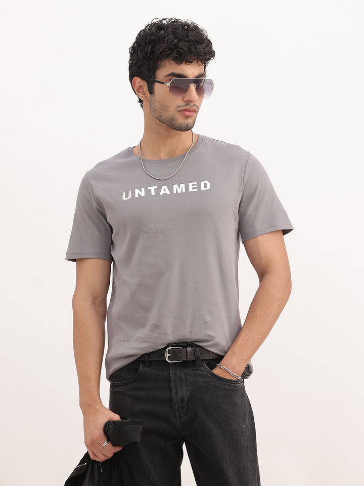 Slim Fit Foil Printed T-Shirt | Grey