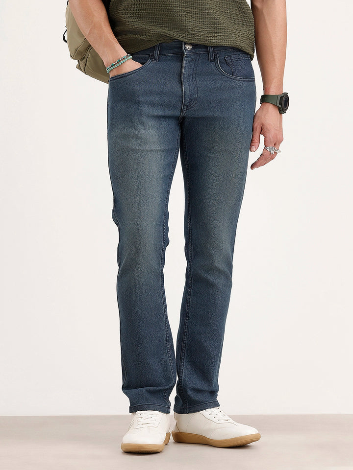 Straight Fit Faded Denim Jeans | Blue