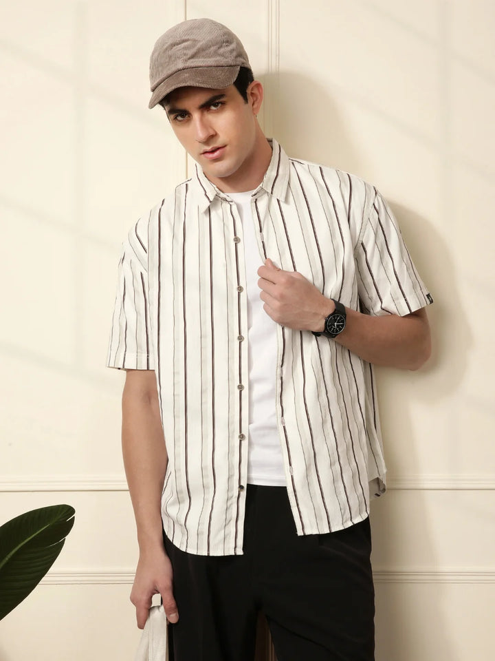 Tonal Striped Comfort Fit Shirt | White